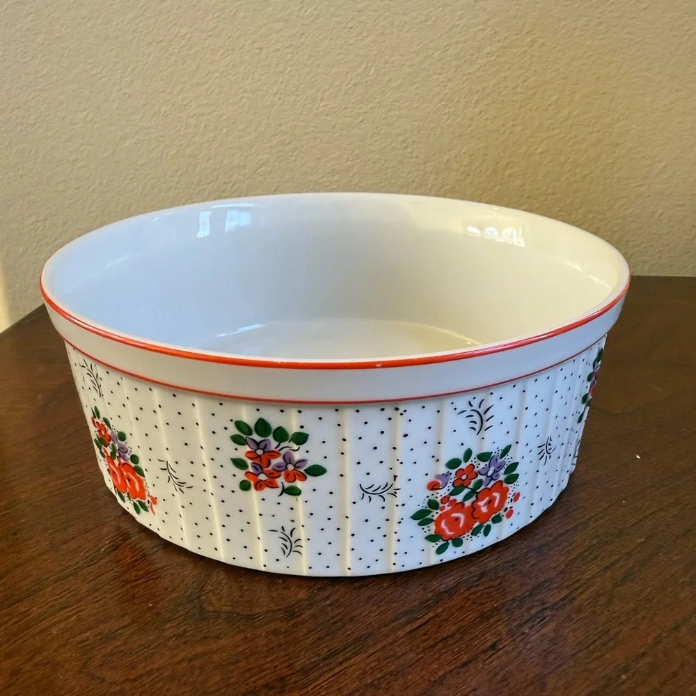 Vintage Schmid Bistro fluted Bowl with Red and Green Accents - Picture 2 of 5